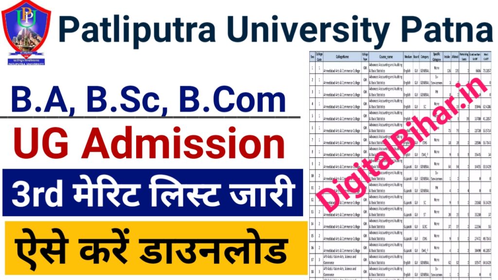 Patliputra University UG 3rd Merit List 2023