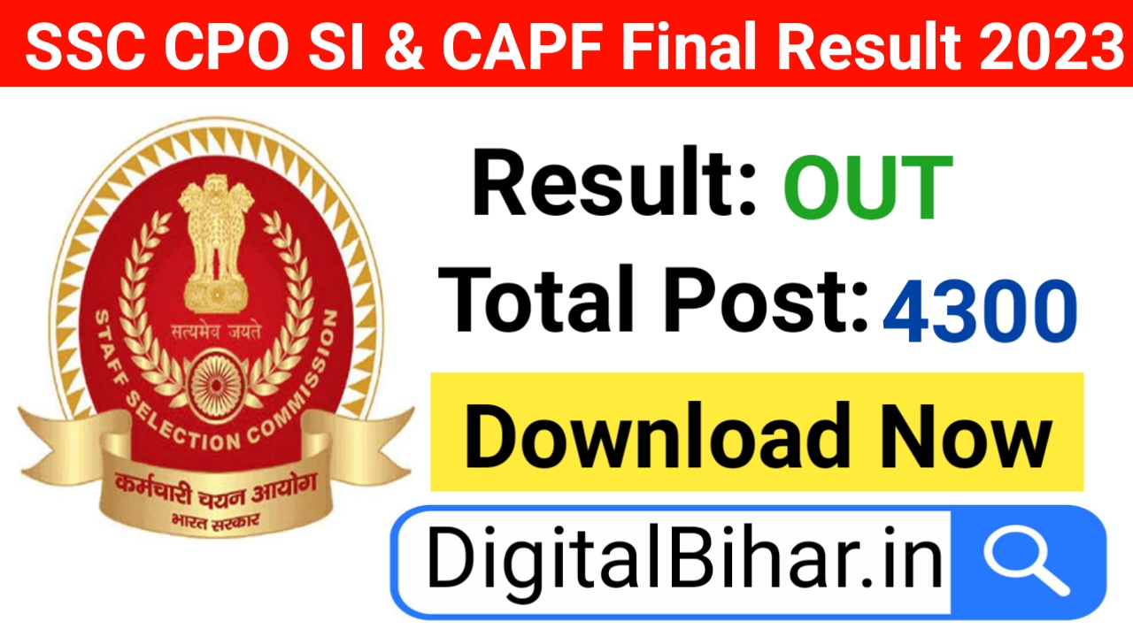SSC CPO SI Delhi Police And CAPF Final Result 2023