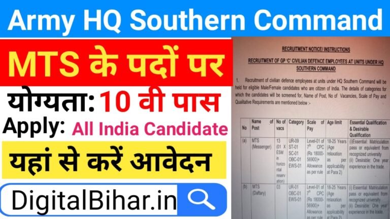 Army HQ Southern Command Recruitment 2023- आवेदन शुरू Army HQ Southern Command Recruitment 2023