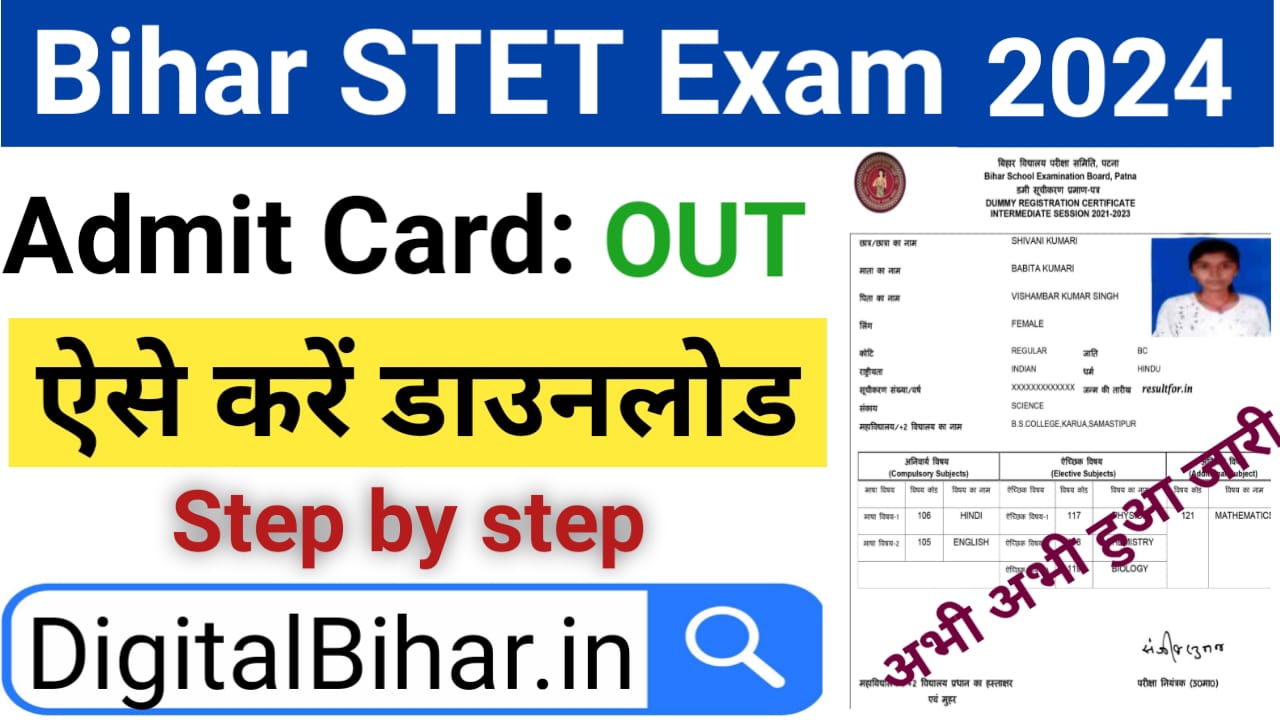 Bihar STET Exam Dummy Admit Card 2024