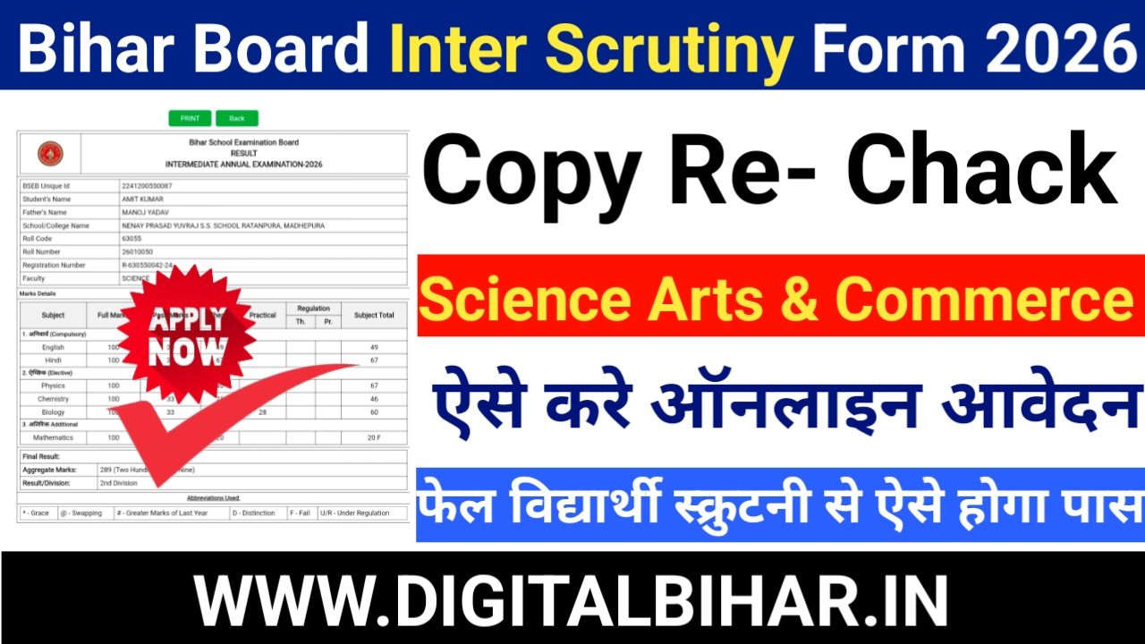 Bihar Board Inter Scrutiny Form 2026